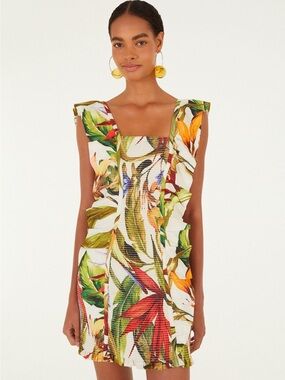 Sand Florart Short Sleeve Mini Dress